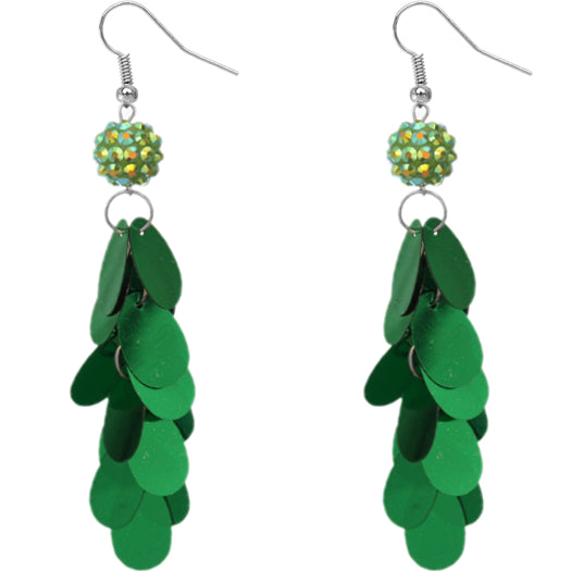 Green Beaded Fireball Confetti Cascade Earrings
