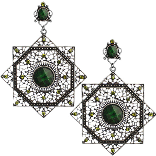 Green Geometric Fancy Earrings