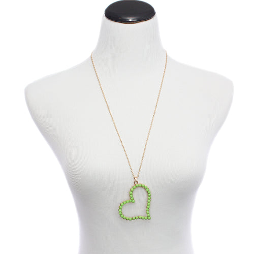 Green Beaded Heart Charm Chain Necklace