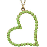 Green Beaded Heart Charm Chain Necklace