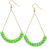 Green Beaded Iridescent Drop Chain Earrings