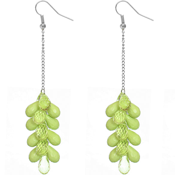 Green Beaded Layer Drop Chain Earrings