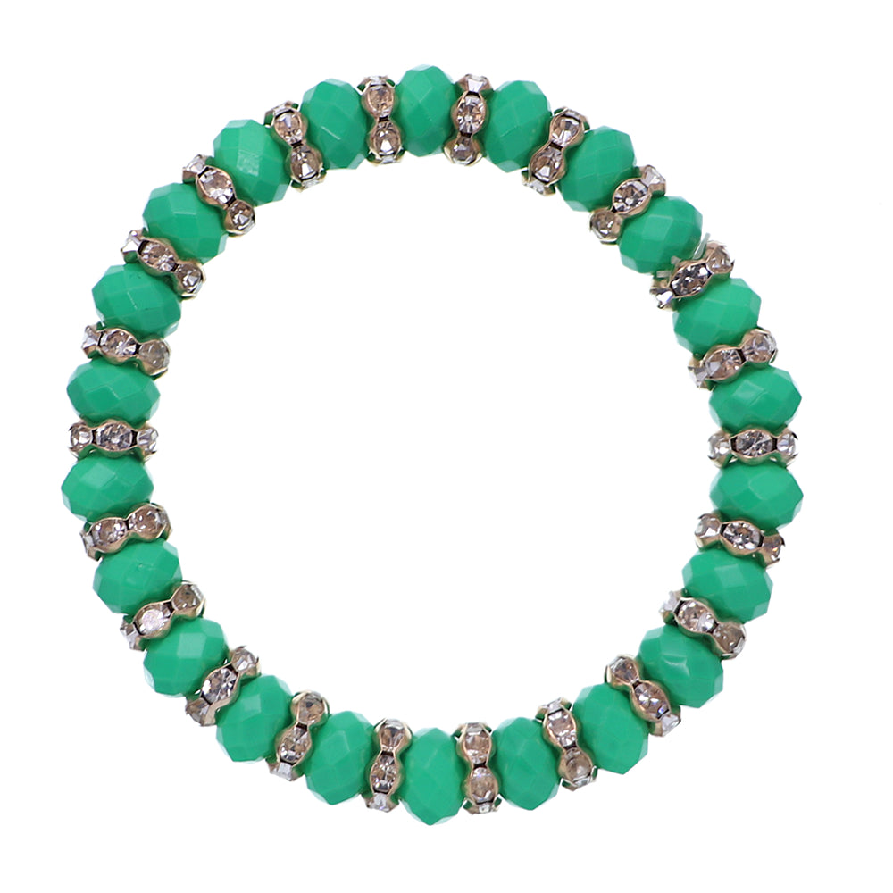 Green Rhinestone Stretch Bead Bracelet