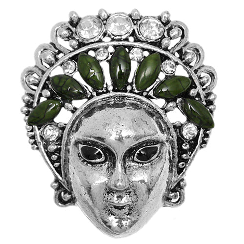 Green Beaded Rhinestone Female Face Adjustable Ring