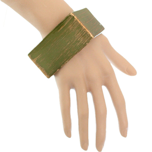 Green Square Block Textured Bangle Bracelet