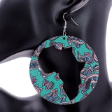 Green Blue Wooden Cutout Africa Shape Paisley Earrings