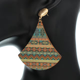 Green Boho Chic Wavy Pattern Wooden Earrings