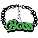 Green Boss Letter Link Chain Bracelet