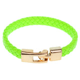 Green Braided Woven Leather Latch Bracelet