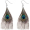 Green Brown Long Peacock Feather Earrings