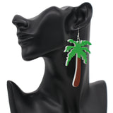 Green Brown Palm Tree Wooden Earrings