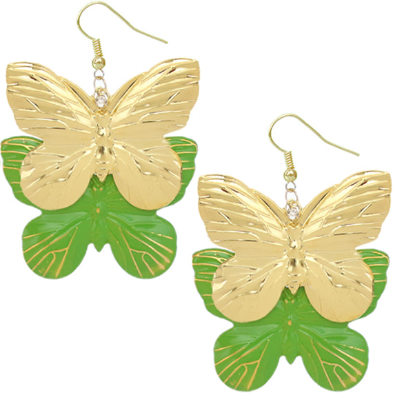 Green Metal Butterfly Dangle Earrings
