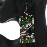 Green Camo Puzzle Piece Rectangular Earrings