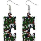 Green Camo Puzzle Piece Rectangular Earrings