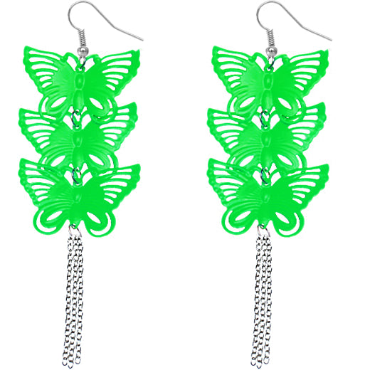 Green Cascade Butterfly Chain Earrings