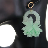 Green Chiffon Open Circle Drop Earrings