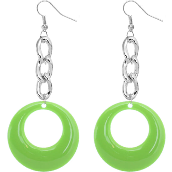 Green Chain Link Drop Hoop Earrings