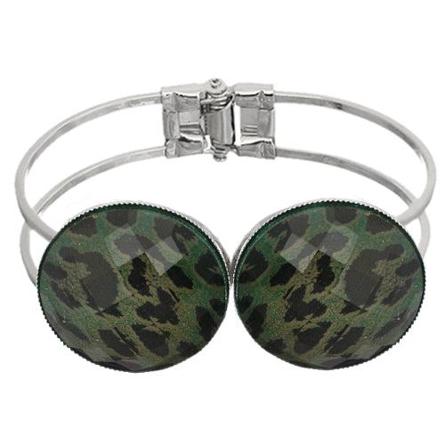 Green Glossy Cheetah Print Hinged Bracelet