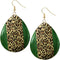Green Cheetah Teardrop Drop Earrings