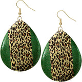Green Cheetah Teardrop Drop Earrings