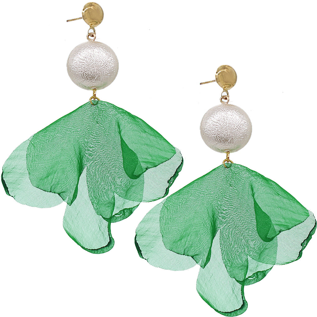 Green Chiffon Flowy Earrings