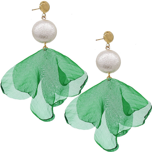 Green Chiffon Flowy Earrings