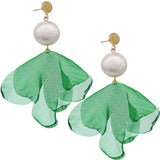 Green Chiffon Flowy Earrings