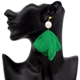 Green Chiffon Flowy Earrings