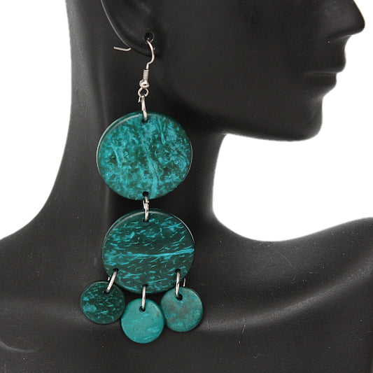 Teal Blue Coconut Round Disc Earrings