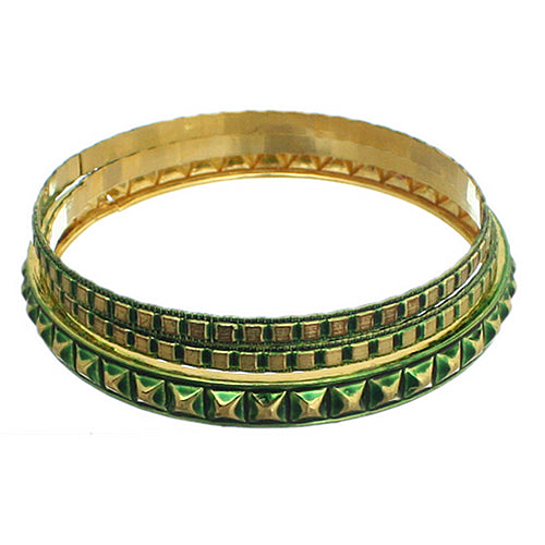 Green Cone Pave Stacked Bracelet Set