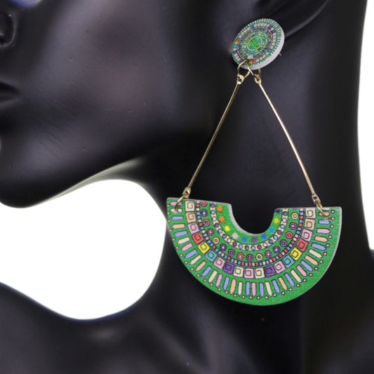 Green Crescent Triangular Shape Post Earrings