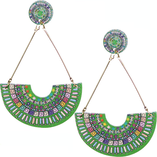 Green Crescent Triangular Shape Post Earrings