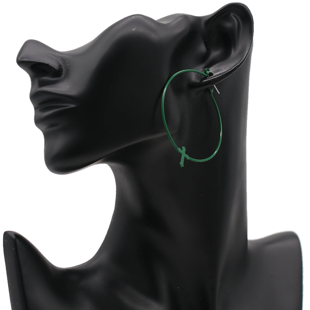 Green Cross Thin Hoop Earrings