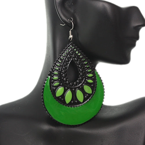 Green Open Teardrop Earrings