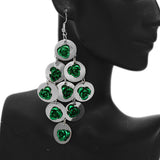 Green Flat Disc Floral Dangle Earrings