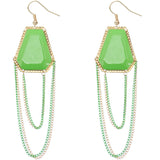 Green Double Chain Geometric Dangle Earrings