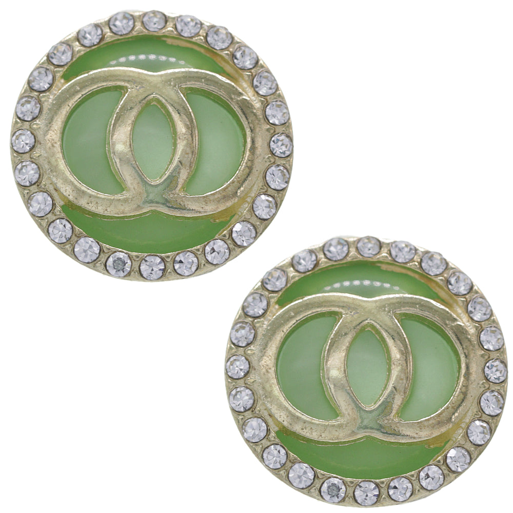 Green Double Circle Rhinestone Post Earrings