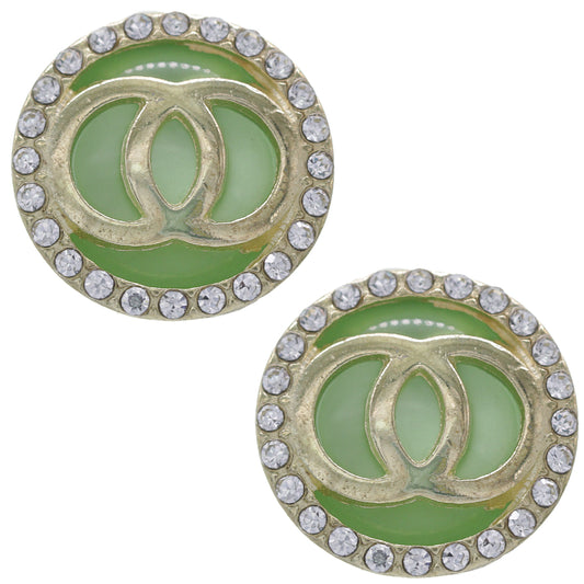 Green Double Circle Rhinestone Post Earrings