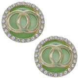 Green Double Circle Rhinestone Post Earrings