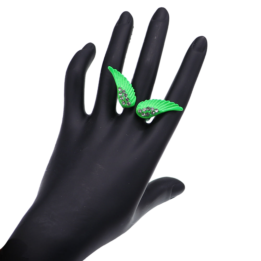 Green Double Angel Wing Cuff Ring