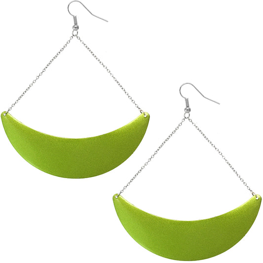 Green Drop Chain Metal Crescent Earrings