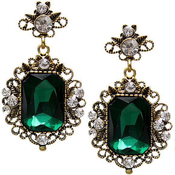 Green Elegant Post Gemstone Earrings