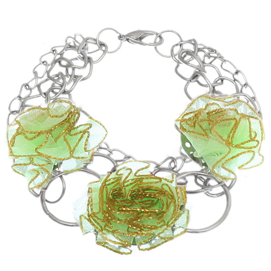 Green Tulle Flower Chain Bracelet