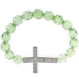 Green Faceted Gemstone Cross Stretch Bracelet