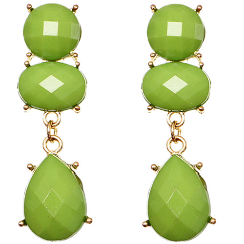Green Elegant Faceted Teardrop Post Earrings