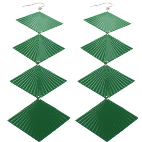 Green Long Wavy Metal Dangle Earrings