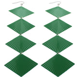 Green Long Wavy Metal Dangle Earrings