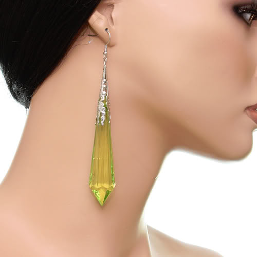 Green Faux Crystal Pointy Earrings