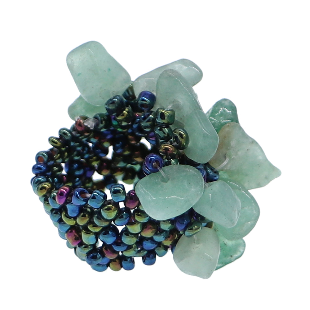 Green Faux Crystal Seed Bead Elastic Ring