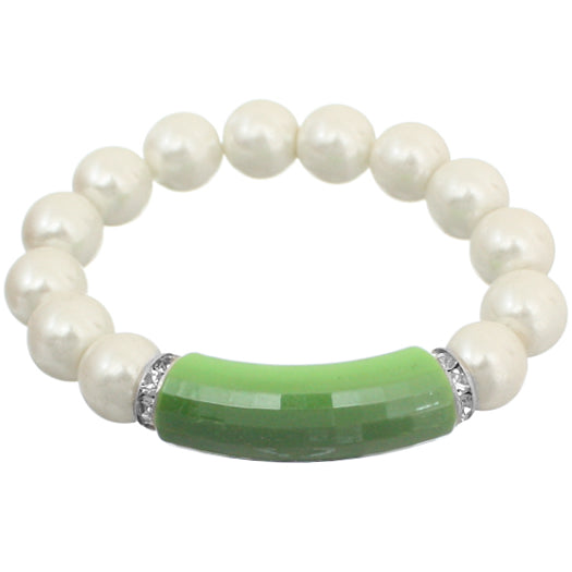 Green Faux Pearl Beaded Stretch Bracelet